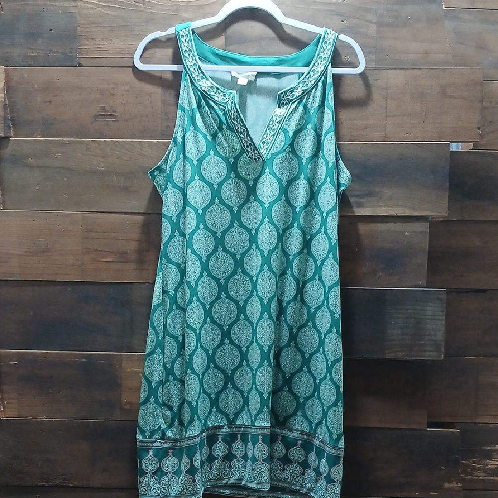 Magnolia Grace Elegant Green Patterned Sleeveless Dress Size Large